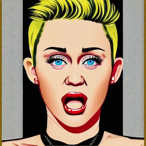 Image similar to propaganda poster, miley cyrus, close up, portrait, shouting