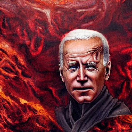 Image similar to biden in dante's inferno painting, dark beauty, rotten gold, closeup faces, extremely detailed, cinema 4 d, unreal engine.