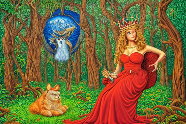 Image similar to a calm beautiful queen sitting in the forest by todd schorr, portrait,