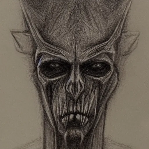 Image similar to a pencil sketch portrait of a Wendigo