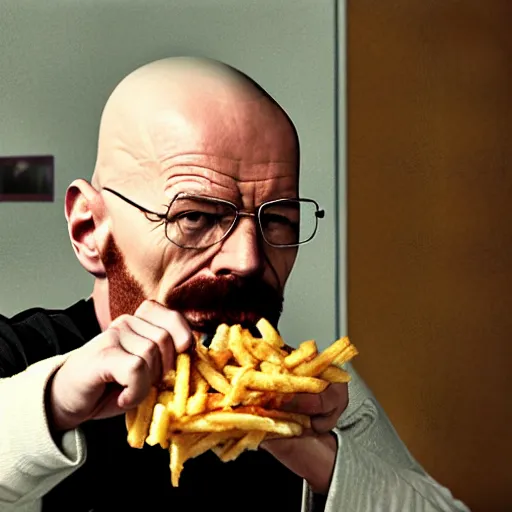 Prompt: morbidly obese walter white eating mcdonalds in breaking bad 4 k, epic, cinematic, focus, movie still, fantasy, serious, extreme detail, atmospheric, dark colour, sharp focus