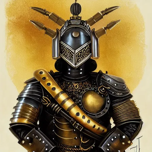 Image similar to Lofi steamPunk portrait knight wearing black and gold plate armor with dragon Pixar style by Tristan Eaton Stanley Artgerm and Tom Bagshaw