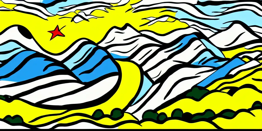 Image similar to pop art landscape illustration in the style of roy lichtenstein