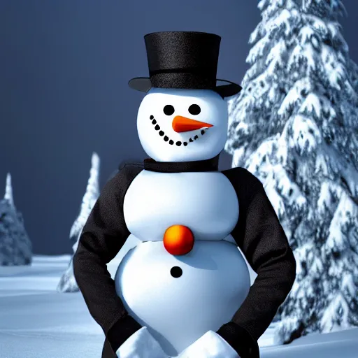 Image similar to a highly detailed humanoid snowman in business suit with black eyes and mouth, no nose, hyperrealism, professional, octane render, full length, digital art