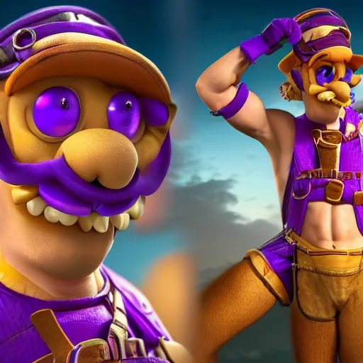 Prompt: highly detailed full body portrait of Waluigi wearing a mankini, digital art, concept art, character art, cinematic lightning, bright colors, intricate, masterpiece, photorealistic, hiperrealistic, sharp focus, high contrast, Artstation HQ, DeviantArt trending, 4k UHD, Unreal Engine 5