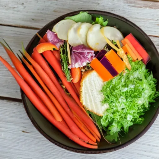 Image similar to a coleau salad with rainbow carrots