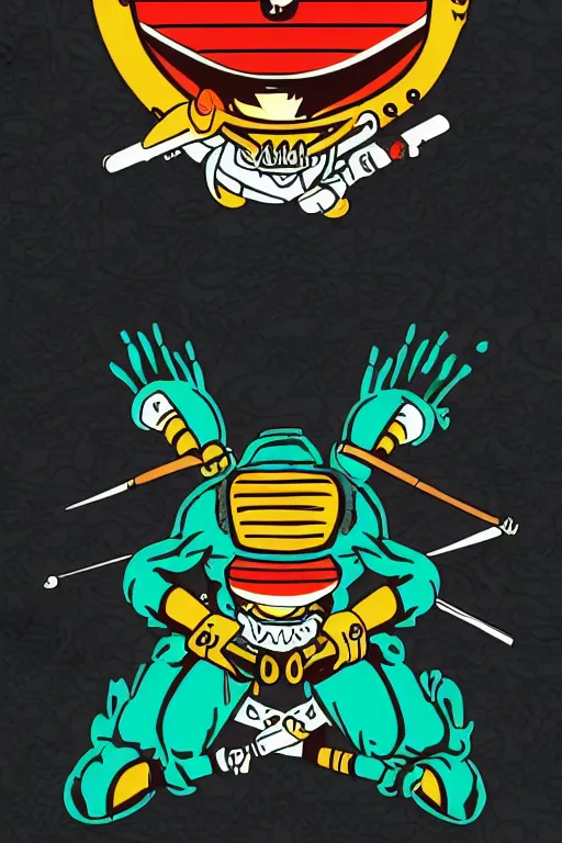 Image similar to in the style of max prentis and deathburger and laurie greasley a vector e-sports vector logo of a samurai frog, highly detailed, colourful, 8k wallpaper