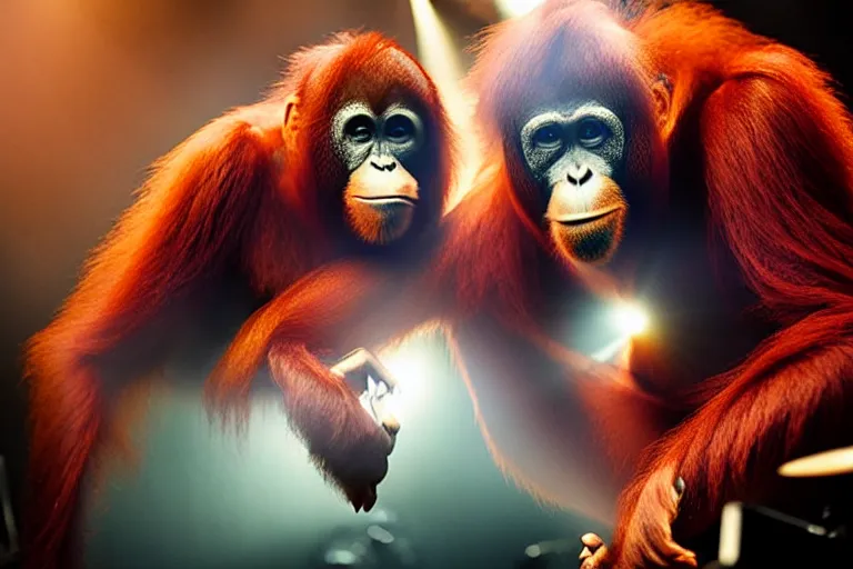 vfx film, singing orangutan rockstar onstage band | Stable Diffusion ...