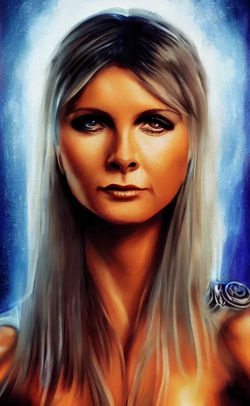 Prompt: An epic fantasy comic book style portrait painting of a very beautiful young Olivia Newton-John with symmetrical facial features, awesome pose, centered, full body, vibrant dark mood, unreal 5, hyperrealistic, octane render, cosplay, RPG portrait, Sci-fi, arthouse, dynamic lighting, intricate detail, cinematic, HDR digital painting, 8k resolution, enchanting, otherworldly, sense of awe, award winning picture, Hyperdetailed, blurred background, airbrush, backlight, 3d rim light, Gsociety, trending on ArtstationHQ, dreamscape.