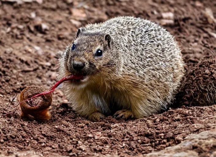 Image similar to groundhog eating an earthworm