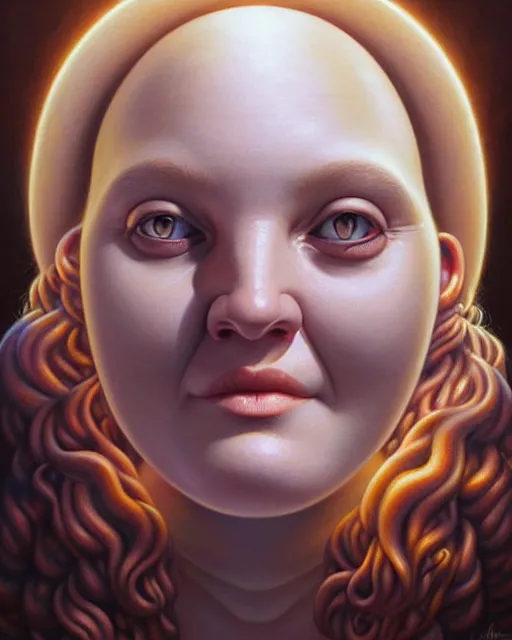 Image similar to detailed portrait of drew barrymore marshmallow!! chocolate!! biscuit! by tomasz alen kopera and peter mohrbacher and johanna martine! and margaret keane! coherent luminescent