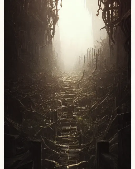 Prompt: an endless maze, terrifying, darker, environment art, fantasy art, landscape art, in the style of greg rutkowski, illustration, epic, fantasy, intricate, hyper detailed, artstation, concept art, smooth, sharp focus, ray tracing