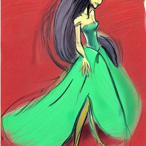 Image similar to milt kahl sketch of victoria justice as princess with hair tendrils