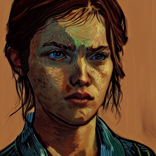 Image similar to Abby Abby Anderson (from The Last of Us Part II) in the style of Vincent Van Gogh, masterpiece digital painting, 4k wallpaper, intricate detail, beautiful, gorgeous, stunning, artstation