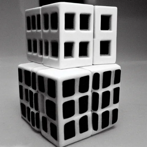 Image similar to rubricks cube, art by mc escher, black and white