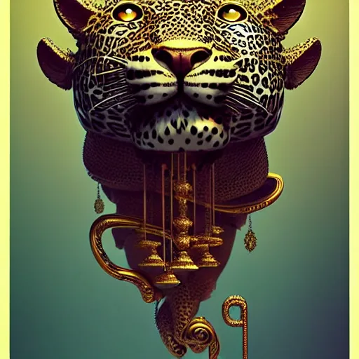 Image similar to all hail the Justice Leopard king :: by beeple and James Gilleard and Justin Gerard :: ornate, dynamic, particulate, intricate, elegant, highly detailed, centered, artstation, smooth, sharp focus, octane render, 3