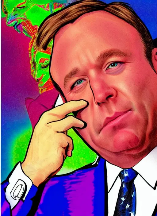 Image similar to alex jones by lisa frank and Zbigniew Brzezinski