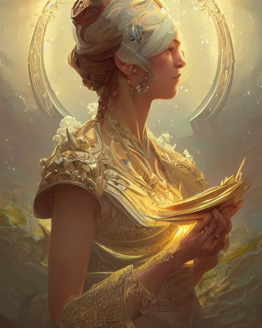 Image similar to the designer of the universe, deep focus, d & d, intricate, elegant, highly detailed, digital painting, artstation, concept art, matte, sharp focus, illustration, hearthstone, art by artgerm and greg rutkowski and alphonse mucha