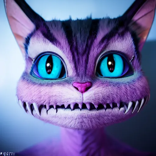 Image similar to vanishing cheshire cat, volumetric lighting, wispy fog, vanishing, diaspora, modelsociety, radiant skin, huge anime eyes, rtx on, perfect face, intricate, sony a 7 r iv, symmetric balance, polarizing filter, photolab, lightroom, 4 k, dolby vision, photography award