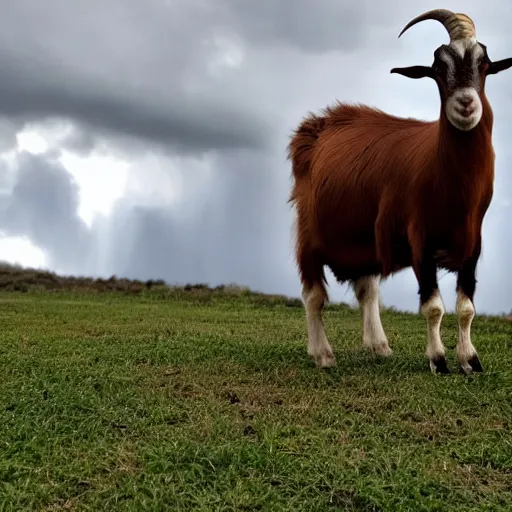 Image similar to a goat standing on a storm cloud