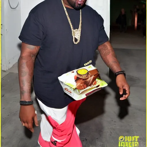 Prompt: extremely fat Kanye west eating Nutella from the bottle
