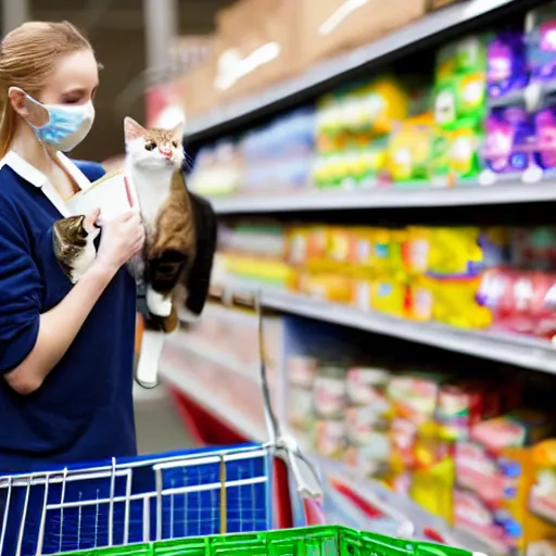 Prompt: a cat shopping for groceries in walmart, 8 k resolution