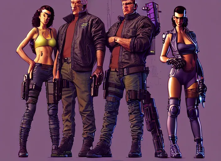 Prompt: cyberpunk infiltration team. portrait by stonehouse and mœbius and will eisner and gil elvgren and pixar. character design. realistic proportions. cyberpunk 2 0 7 7 character art, blade runner 2 0 4 9 concept art. cel shading. attractive face. thick lines. the team. diverse characters. artstationhq.