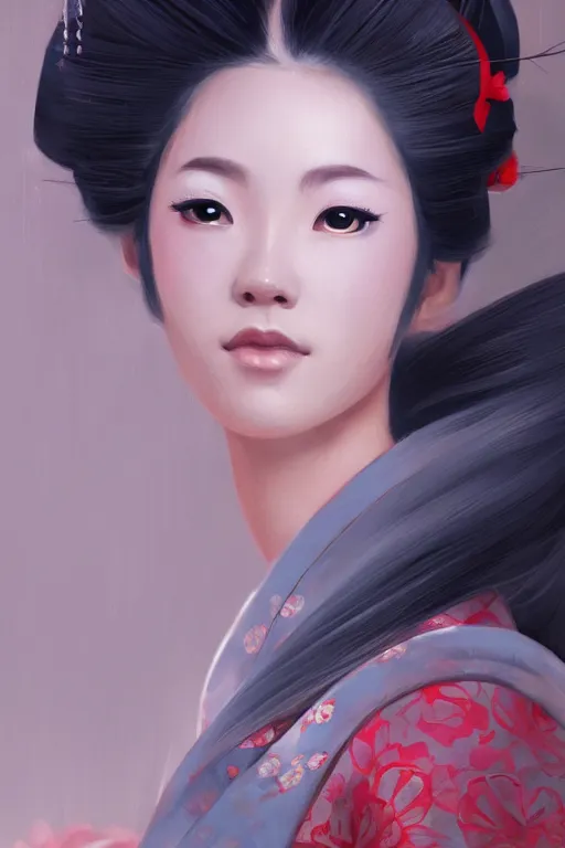 Image similar to Beautiful Geisha Portrait, character portrait art by Mandy Jurgens, 4k portrait, magical mood from japan, cgsociety