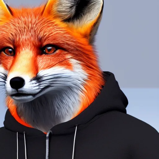 Prompt: a close-up profile shot of a red fox in a black hoodie with headphones, digital art picture, highly detailed, artstation - n7