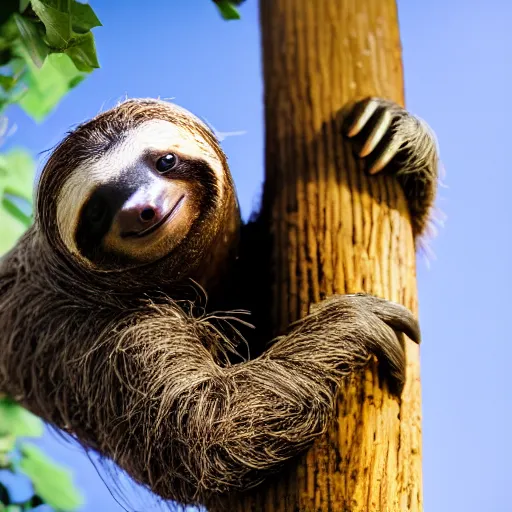 Prompt: photograph of a sloth in a tree playing a guitar. national geographic sharp focus.