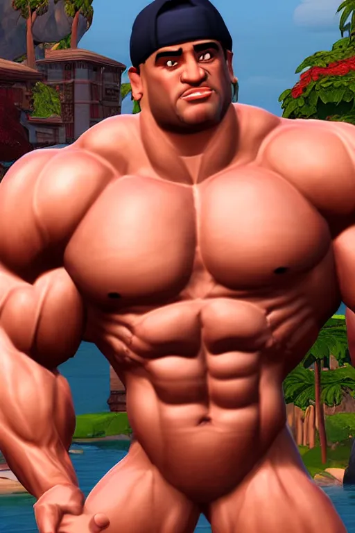 Image similar to portrait of hulking herculean bodybuilder muscular musclebound bodybuilder danny devito, second life avatar, the sims 4