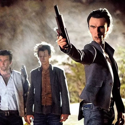 Prompt: Still from award winning new movie Vampires Holding Guns, well lit, high budget