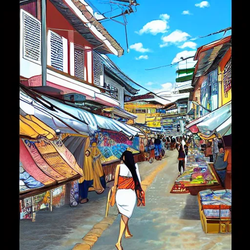 Prompt: prosperous markets in salvador bahia Brazil artwork by Hayao Miyazaki