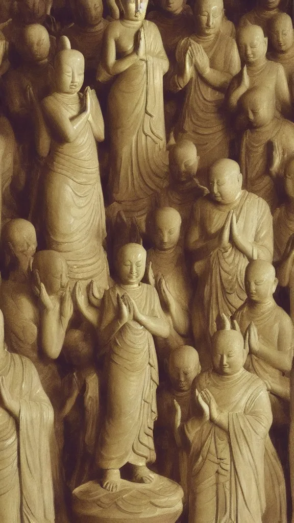 Image similar to a crowd of people pray a rabbit budda statue by john singer sargent