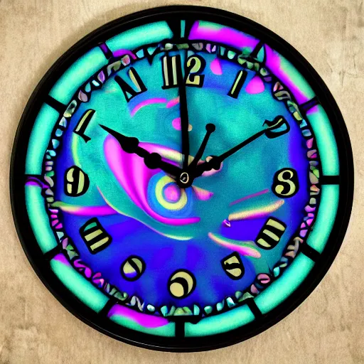 Prompt: a trippy coo coo clock face psychedelic art 3 d