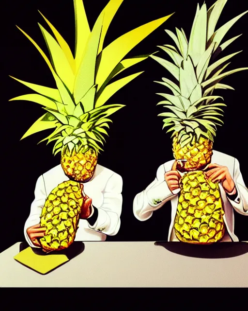 Image similar to Michael Mcintyre & white Michael Jackson eating pineapples in a nightclub,real life skin, intricate, elegant, highly detailed, artstation, concept art, smooth, sharp focus, photo