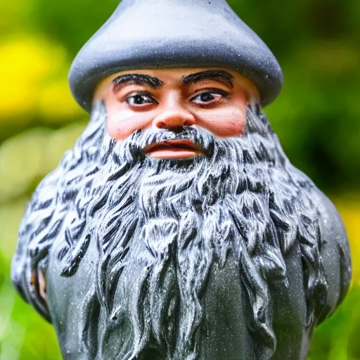 Prompt: A high-quality photo of Sajid Javid (as a garden gnome), glazed, glossy, m.zuiko 75mm, f 1.8, 1/400, RAW, unedited, 8K, high quality,