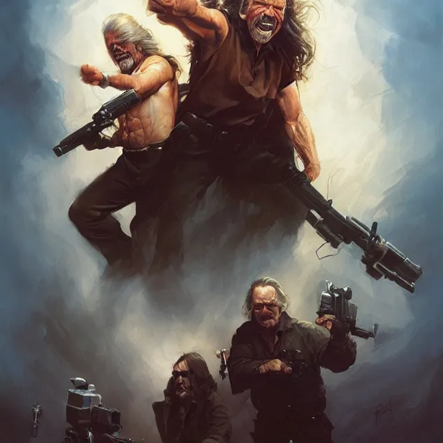 Image similar to the thing john carpenter and kurt russell by stanley artgerm lau, wlop, rossdraws, frank frazetta, andrei riabovitchev, marc simonetti