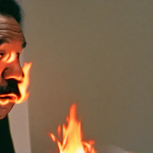 Prompt: cinematic film still of Steve Harvey starring as a Japanese Sensei with fire, Japanese CGI, VFX, 2003, 40mm lens, shallow depth of field, film photography