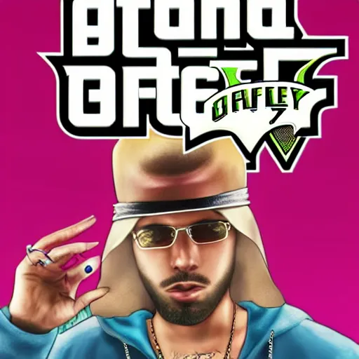 Prompt: music artist bad bunny in gta v cover art by steven bliss, cover art, box art, loading screen