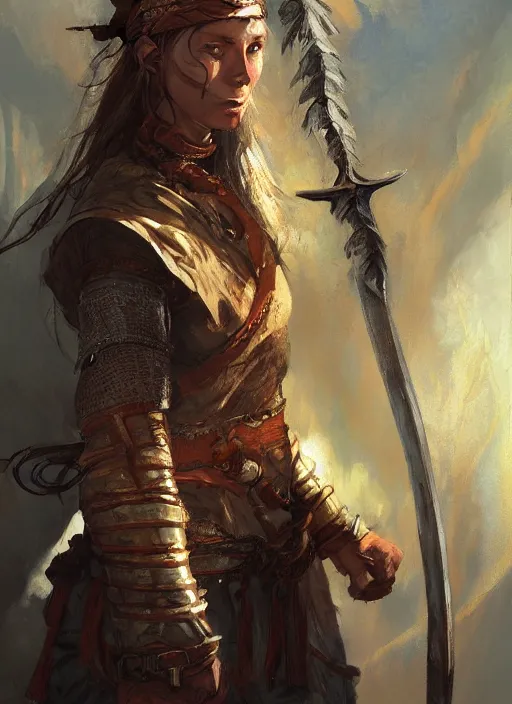 Image similar to highly detailed painting of a cleric warrior woman by jon foster, high fantasy, trending on artstation