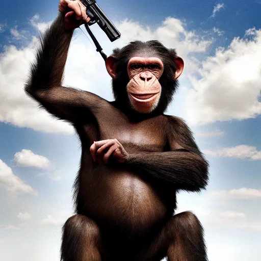 Image similar to Saul Goodman as a chimp with a machinegun