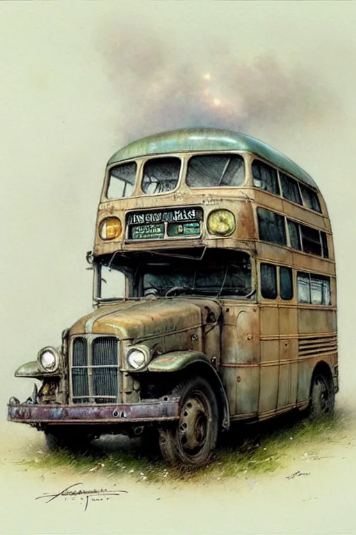 Prompt: ( ( ( ( ( bus, vehicle. muted colors. ) ) ) ) ) by jean - baptiste monge!!!!!!!!!!!!!!!!!!!!!!!!!!!