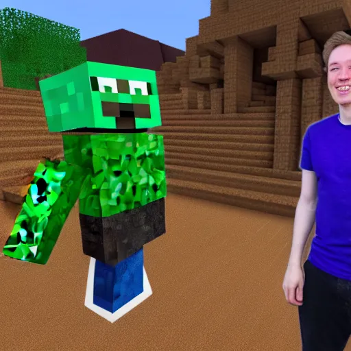 Prompt: a photograph of the youtuber Tom Scott, visiting Minecraft world