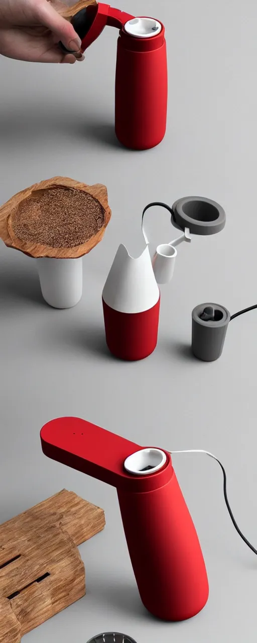 Image similar to a stylish handheld electric beverage mixer ; natural materials ; industrial design ; behance ; le manoosh ; pinterest ; if design award ; red dot design award