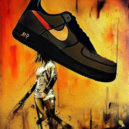 Prompt: art by christopher shy painted on a nike air force 1 shoe