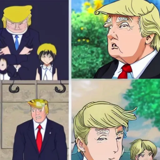 Image similar to donald trump in an anime, studio ghibli style,