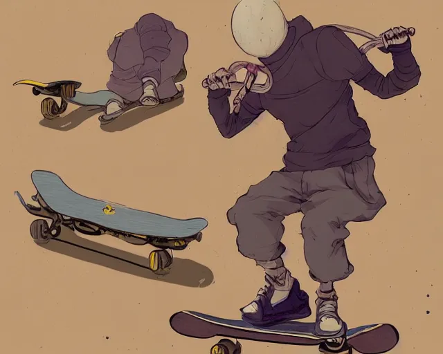 Image similar to a study of a cell shaded cartoon of a monk on a skateboard, illustration, subtle colors, post grunge, concept art by josan gonzales and wlop, by james jean, Victo ngai, David Rubín, Mike Mignola, Laurie Greasley, highly detailed, sharp focus, alien, Trending on Artstation, HQ, deviantart, art by artgem