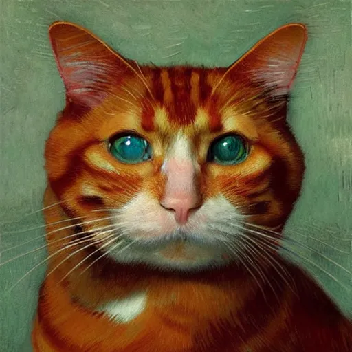Image similar to ginger cat portrait painted by Van Gogh, hyper detailed, digital art, artstation, high definition cgsociety, sk, render, cinematic, symmetry, hyper realistic
