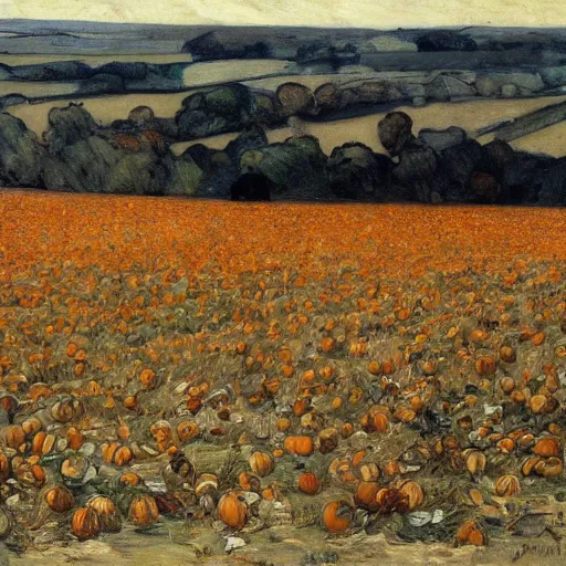 Image similar to a field of rotting pumpkins, by Sir James Guthrie, hyperrealism